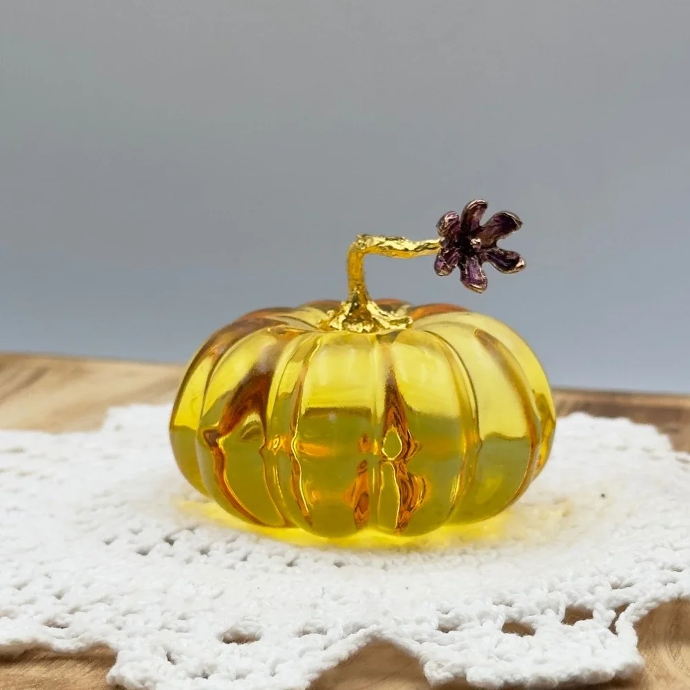Glass Pumpkin Amber Gold Stem Flower Fall Decor Small 2in Harvest Cottagecore